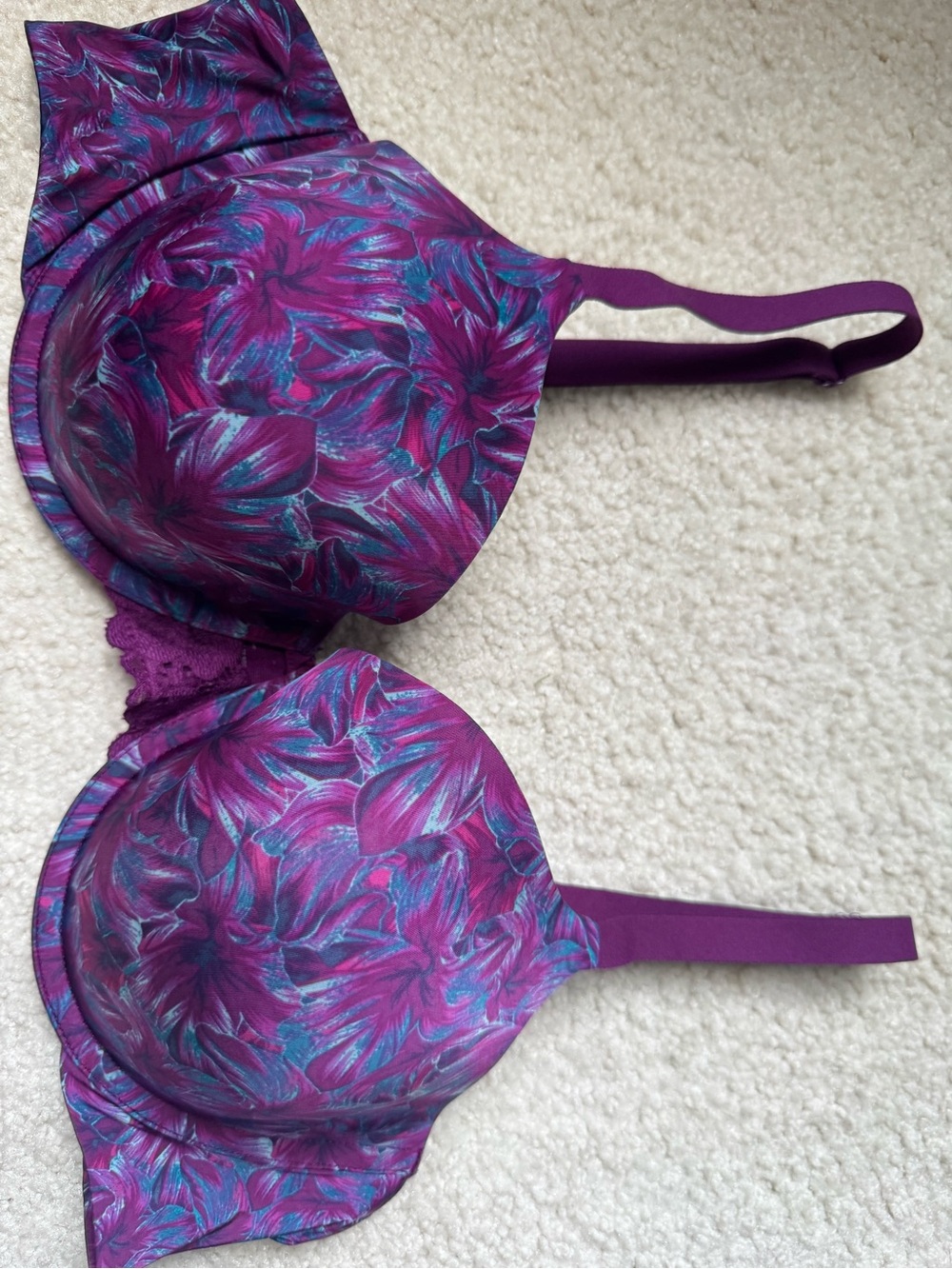 Maidenform Purple Floral Molded Underwire Bra with Teal Accents